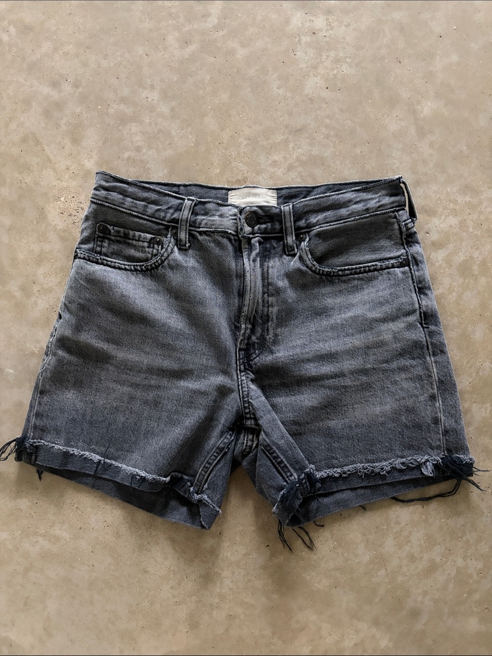 Everlane High-Waist Black Washed Denim Cutoff Shorts